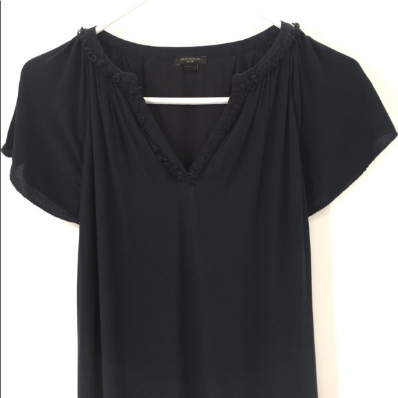 XSP -- Ann Taylor XS Petite Navy Blue Boho Shift Dress - Picture 3 of 9